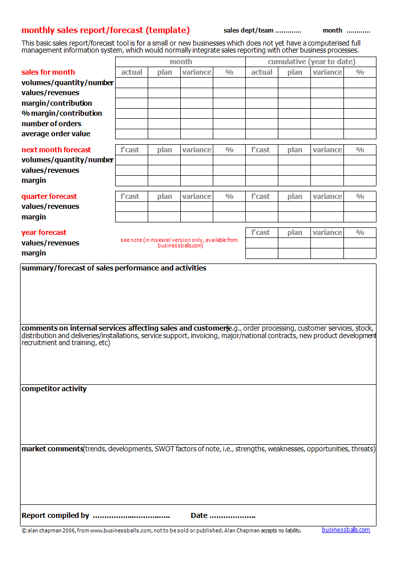 Monthly Sales Forecast Report Template | Templates At within Sales Team Report Template Monthly Sales Forecast Report Template | Templates At Within Sales Team Report Template