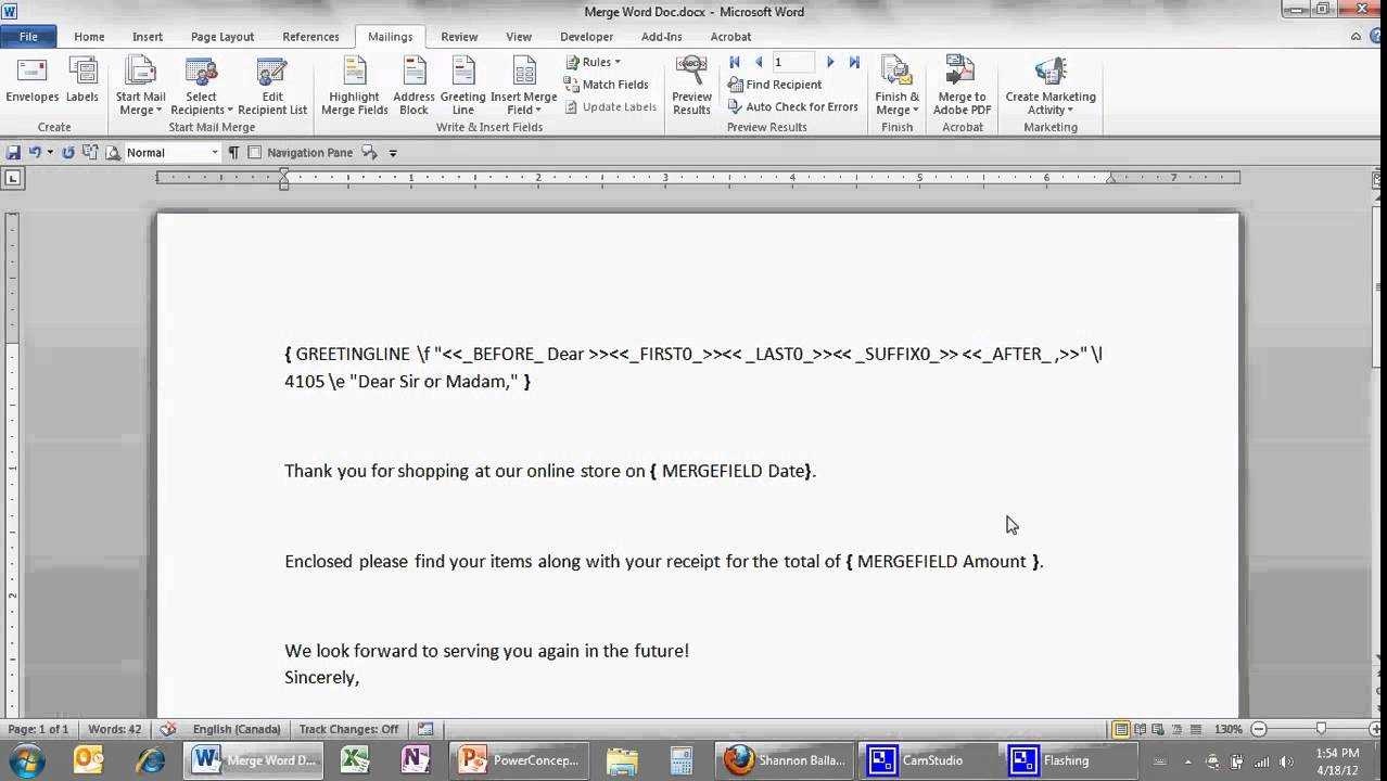 Ms Word 2010 – Mail Merge: Switches In How To Create A Mail Merge Template In Word 2010