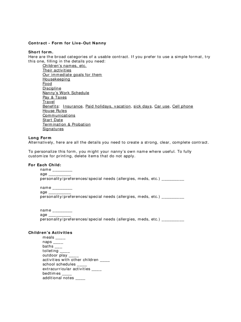 Nanny Contract Template – 2 Free Templates In Pdf, Word Throughout Nanny Contract Template Word