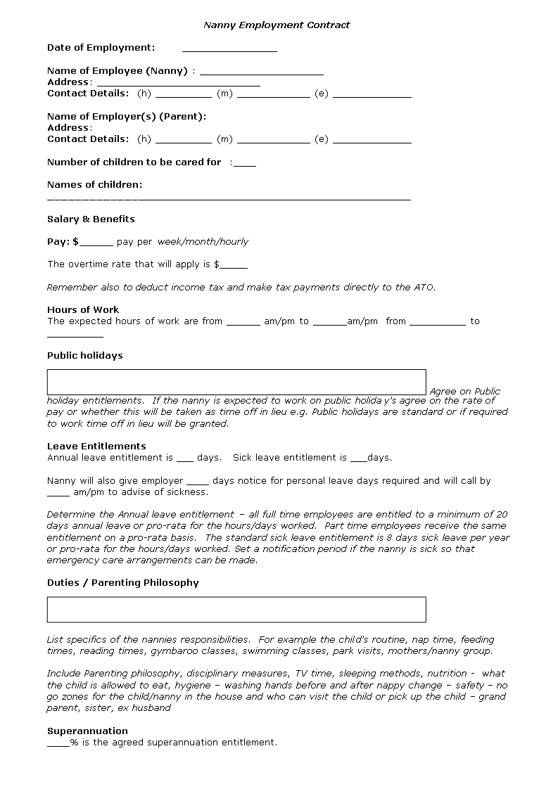 Nanny Contract Template | Templates At Allbusinesstemplates Inside Nanny Contract Template Word