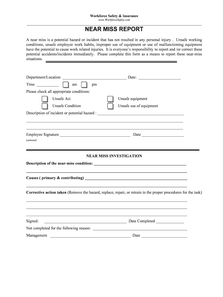 Near Miss Report Form – Fill Online, Printable, Fillable Pertaining To Medication Incident Report Form Template