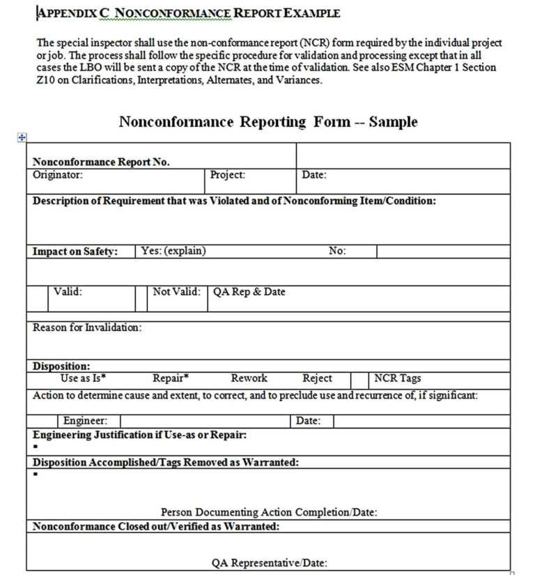 Non Conformance Report Template - Best Creative Templates