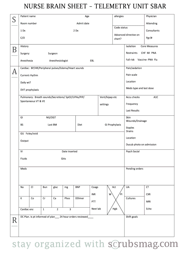 Nurse Brain Sheet Editable – Fill Online, Printable Intended For Nurse Report Template