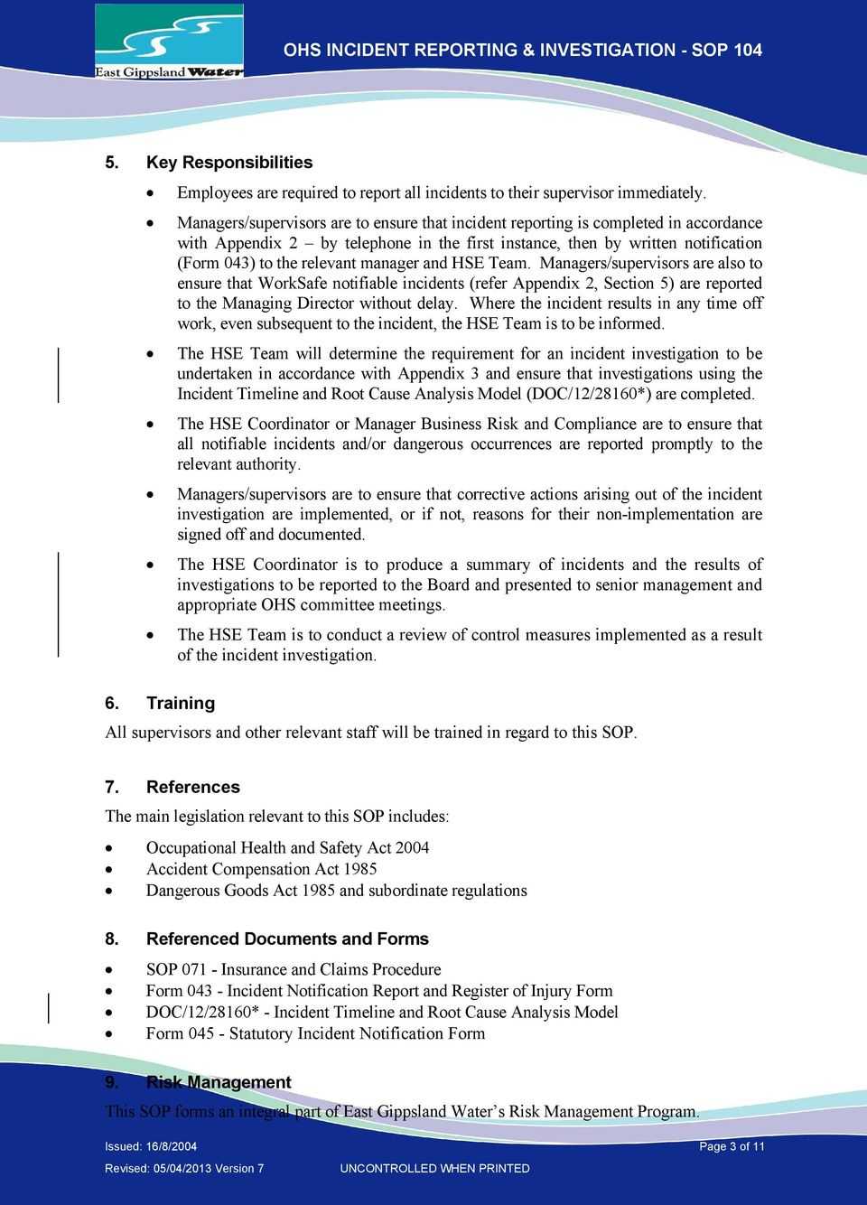 Ohs Incident Reporting & Investigation – Sop Pdf Free Download Inside Ohs Incident Report Template Free