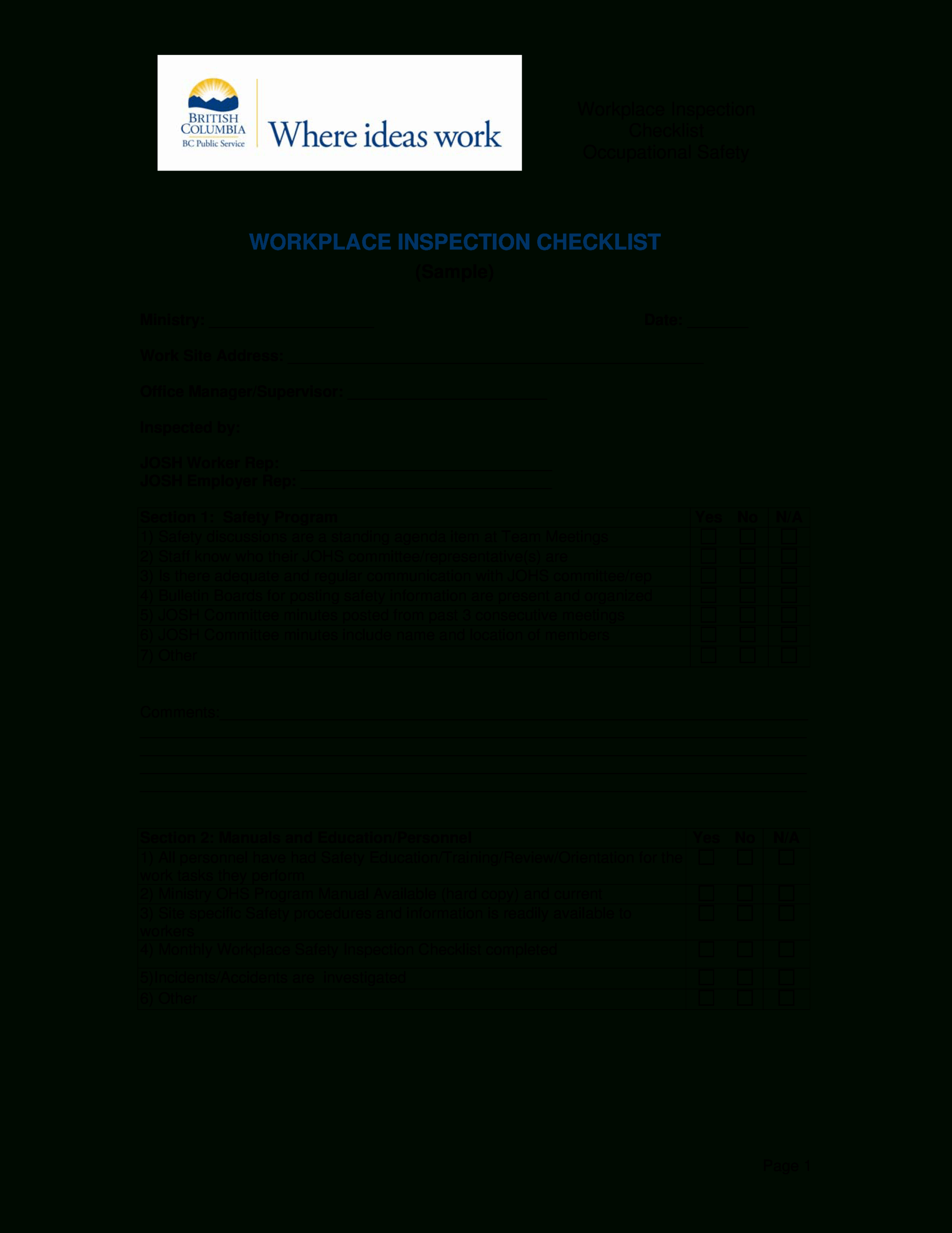Ohs Monthly Report Template Audit Hazard Inspection Checklist With Ohs Monthly Report Template