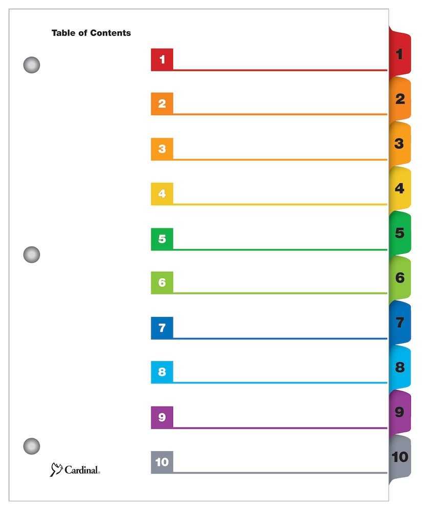 Onestep® Printable Table Of Contents Dividers, 10 Tab, Multicolor Inside Blank Table Of Contents Template