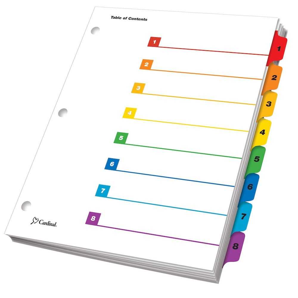 Onestep® Printable Table Of Contents Dividers, 8 Tab, Multicolor With 8 Tab Divider Template Word