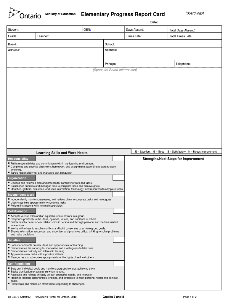Ontario Report Card Template – Fill Online, Printable Intended For Educational Progress Report Template