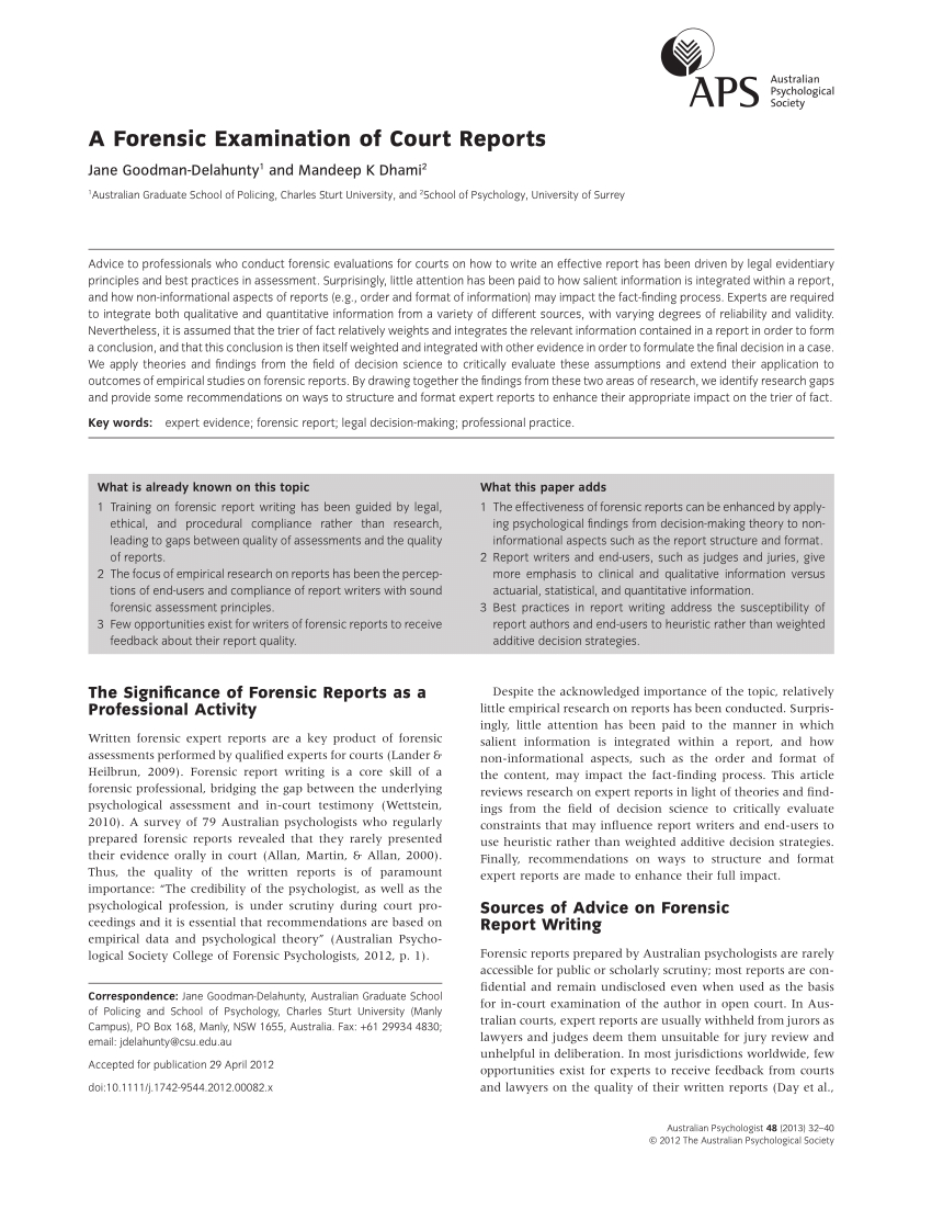 Pdf) A Forensic Examination Of Court Reports With Regard To Forensic Report Template