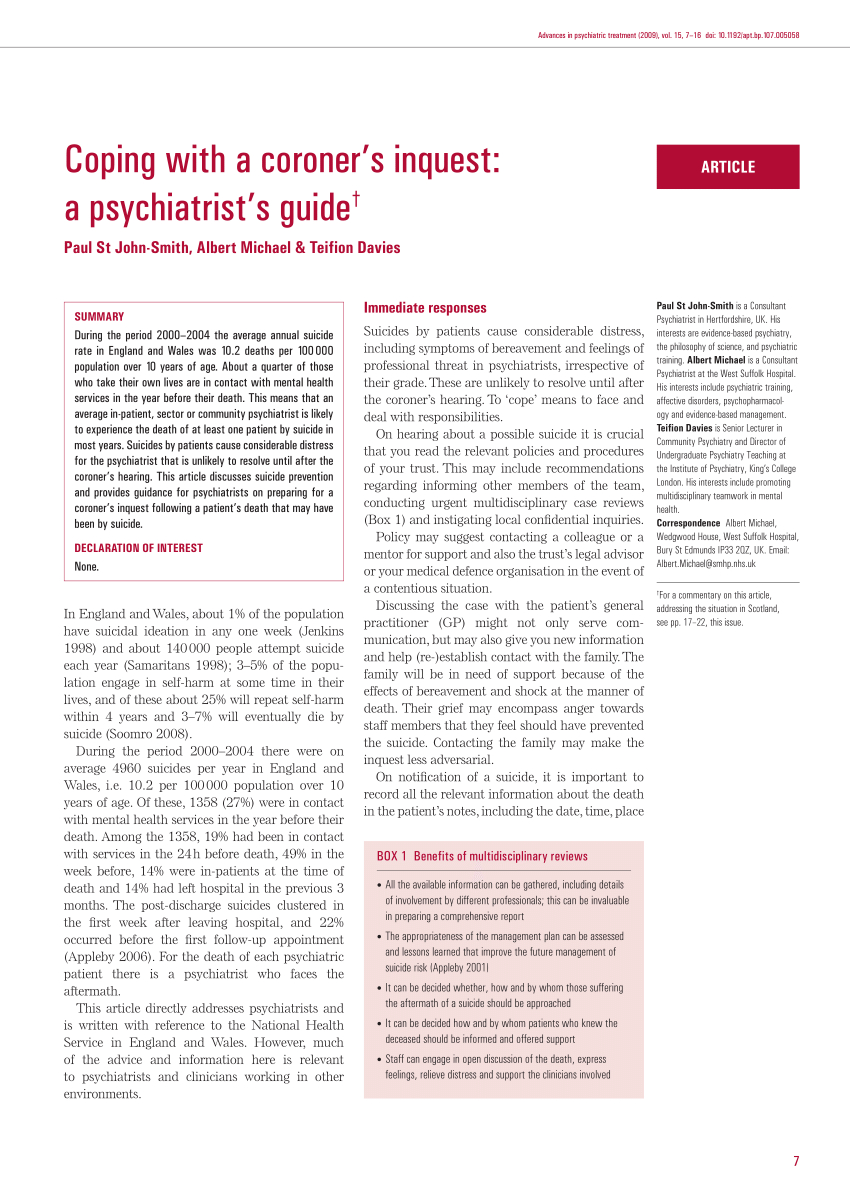 Pdf) Coping With A Coroner's Inquest: A Psychiatrist's Guide intended for Coroner's Report Template Pdf) Coping With A Coroner's Inquest: A Psychiatrist's Guide Intended For Coroner's Report Template