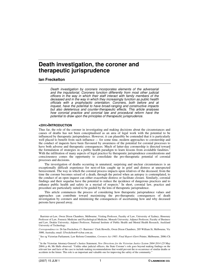 Pdf) Death Investigation, The Coroner And Therapeutic regarding Coroner's Report Template Pdf) Death Investigation, The Coroner And Therapeutic Regarding Coroner's Report Template