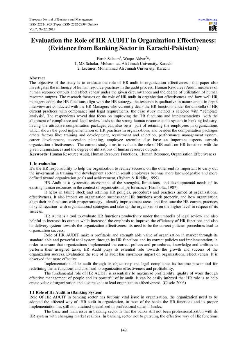 Pdf) Evaluation The Role Of Hr Audit In Organization Inside Sample Hr Audit Report Template