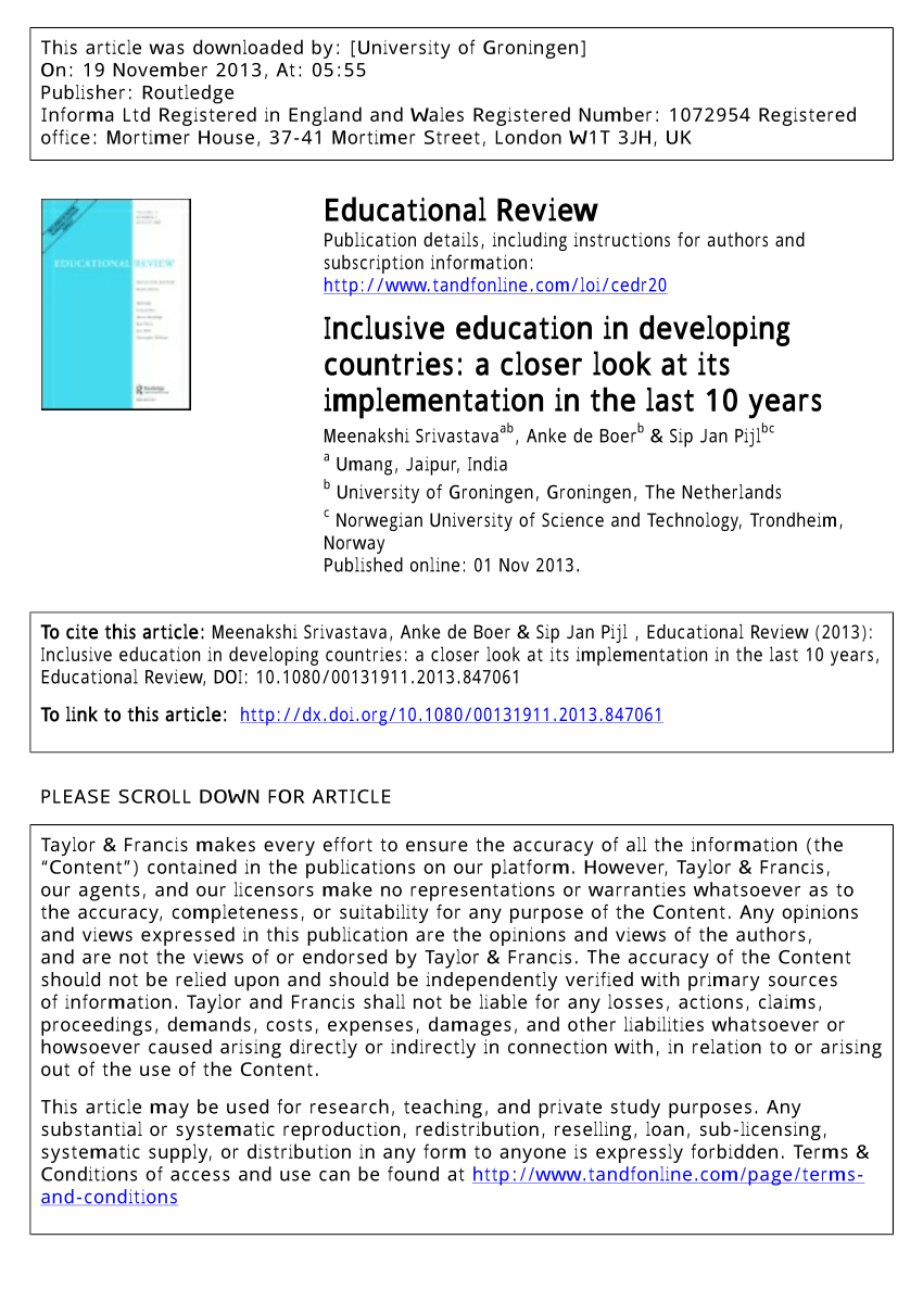 Pdf) Inclusive Education In Developing Countries: A Closer Throughout Country Report Template Middle School