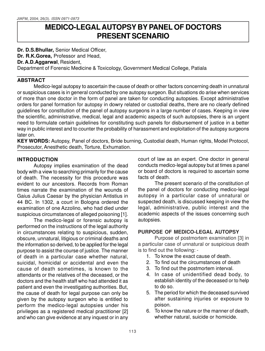 Pdf) Medicolegal Autopsya Panel Of Doctors  Present Inside Medical Legal Report Template