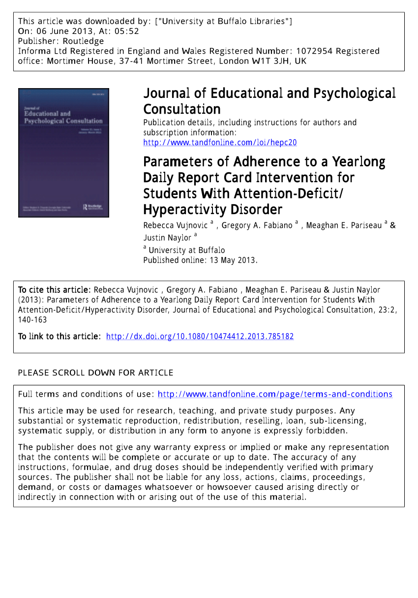 Pdf) Parameters Of Adherence To A Yearlong Daily Report Card Within Daily Report Card Template For Adhd