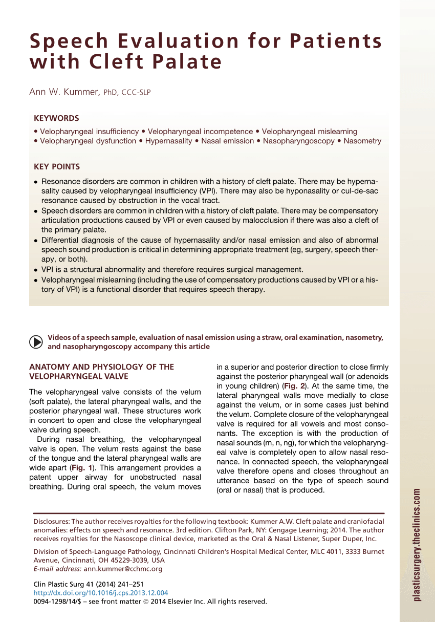 Pdf) Speech Evaluation For Patients With Cleft Palate Intended For Speech And Language Report Template