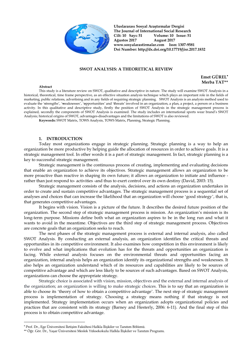 Pdf) Swot Analysis: A Theoretical Review In Strategic Analysis Report Template