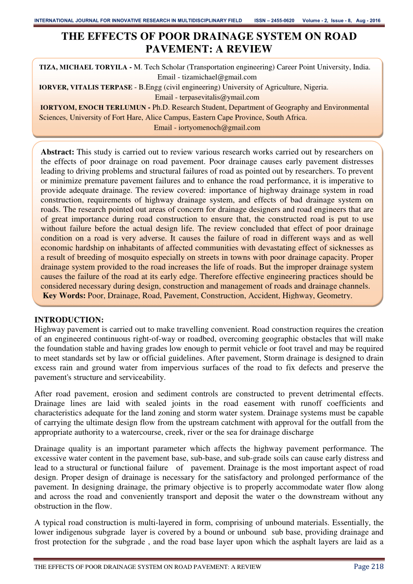 Pdf) The Effects Of Poor Drainage System On Road Pavement: A Throughout Drainage Report Template