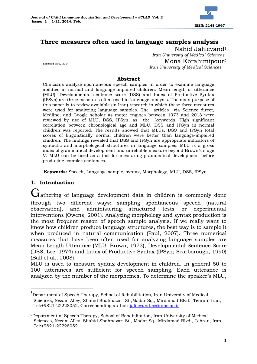 Pdf) Three Measures Often Used In Language Samples Analysis With Regard To Speech And Language Report Template