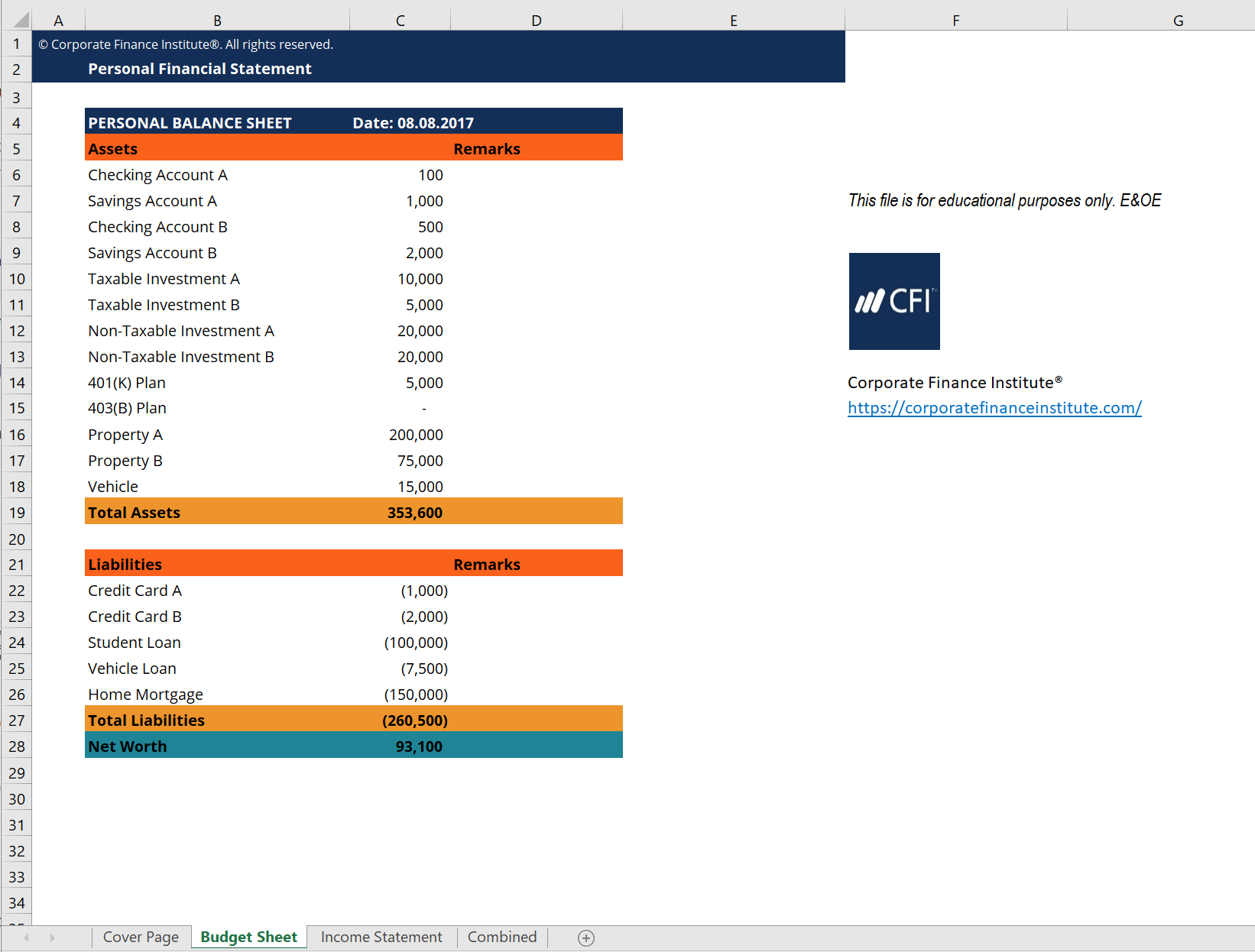 Personal Financial Statement Excel Template – Get Free Template Throughout Excel Financial Report Templates