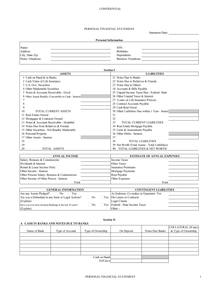 Personal Financial Statement Form - Fill Online, Printable Within Blank Personal Financial Statement Template