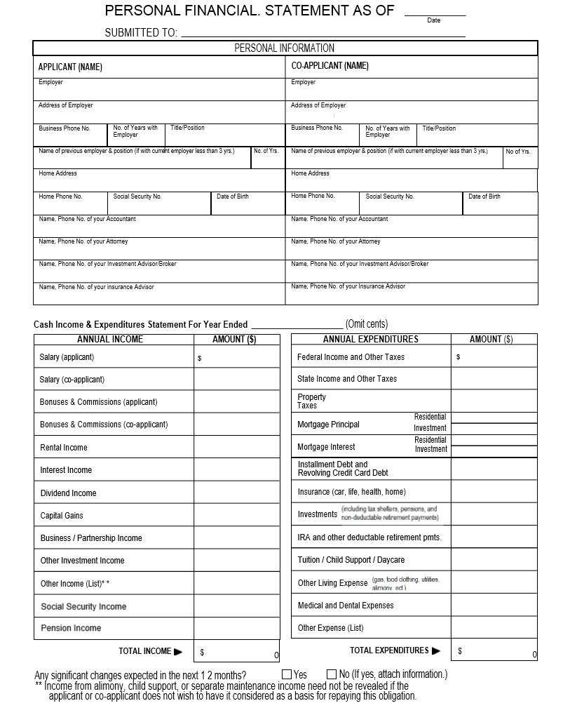 Personal Financial Statement Template Free - Calep With Regard To Blank Personal Financial Statement Template