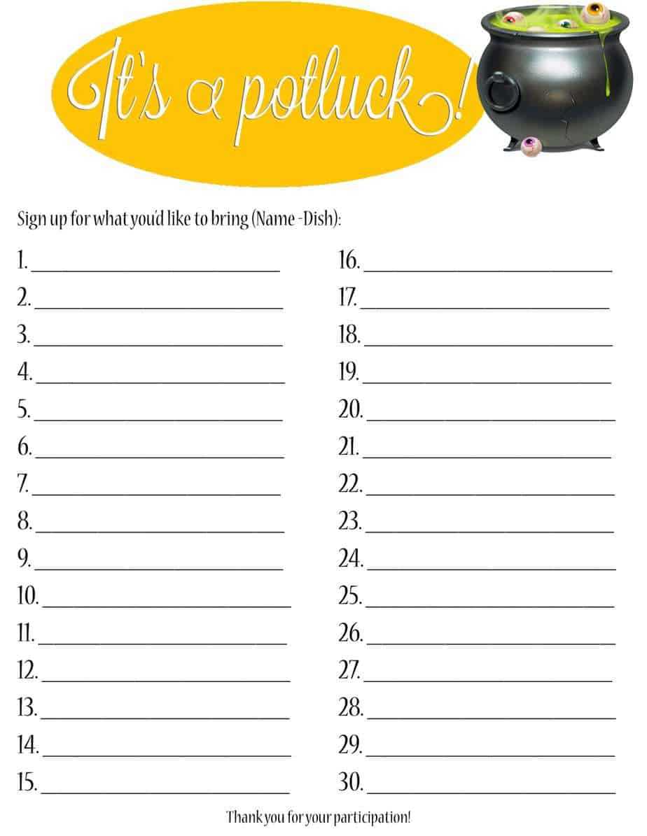 Potluck Sign Up Sheets - Word Excel Fomats In Potluck Signup Sheet Template Word