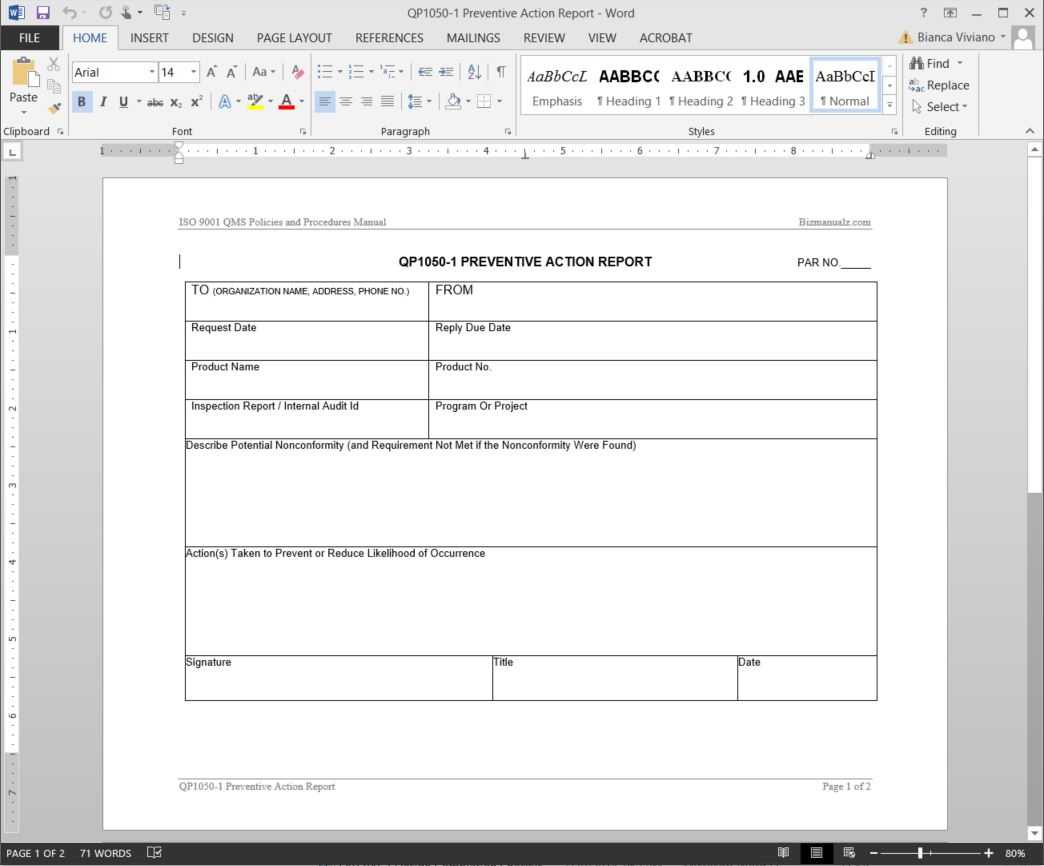 Preventive Action Report Iso Template | Qp1050-1 with Corrective Action Report Template Preventive Action Report Iso Template | Qp1050 1 With Corrective Action Report Template
