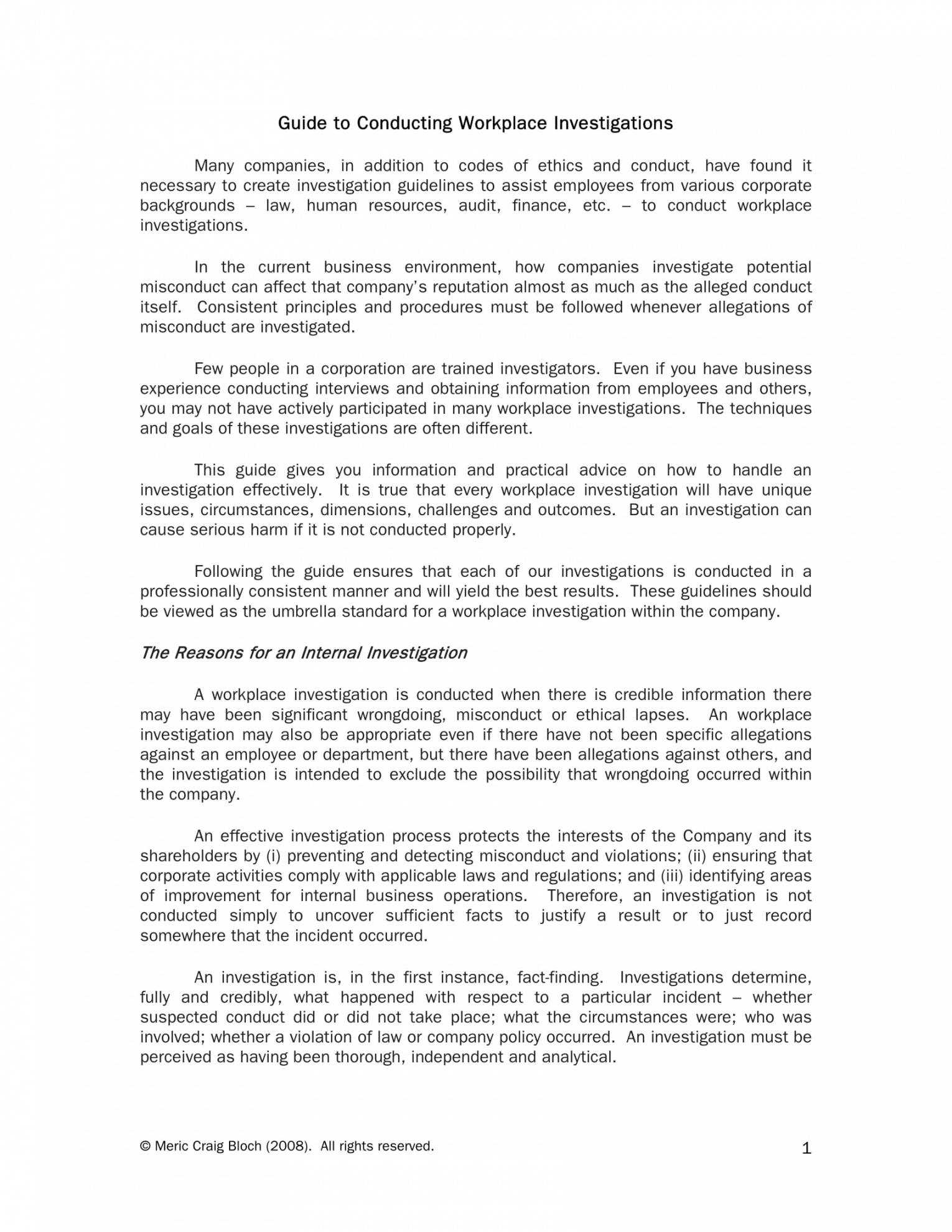 Printable 10 Workplace Investigation Report Examples Pdf Intended For Investigation Report Template Doc
