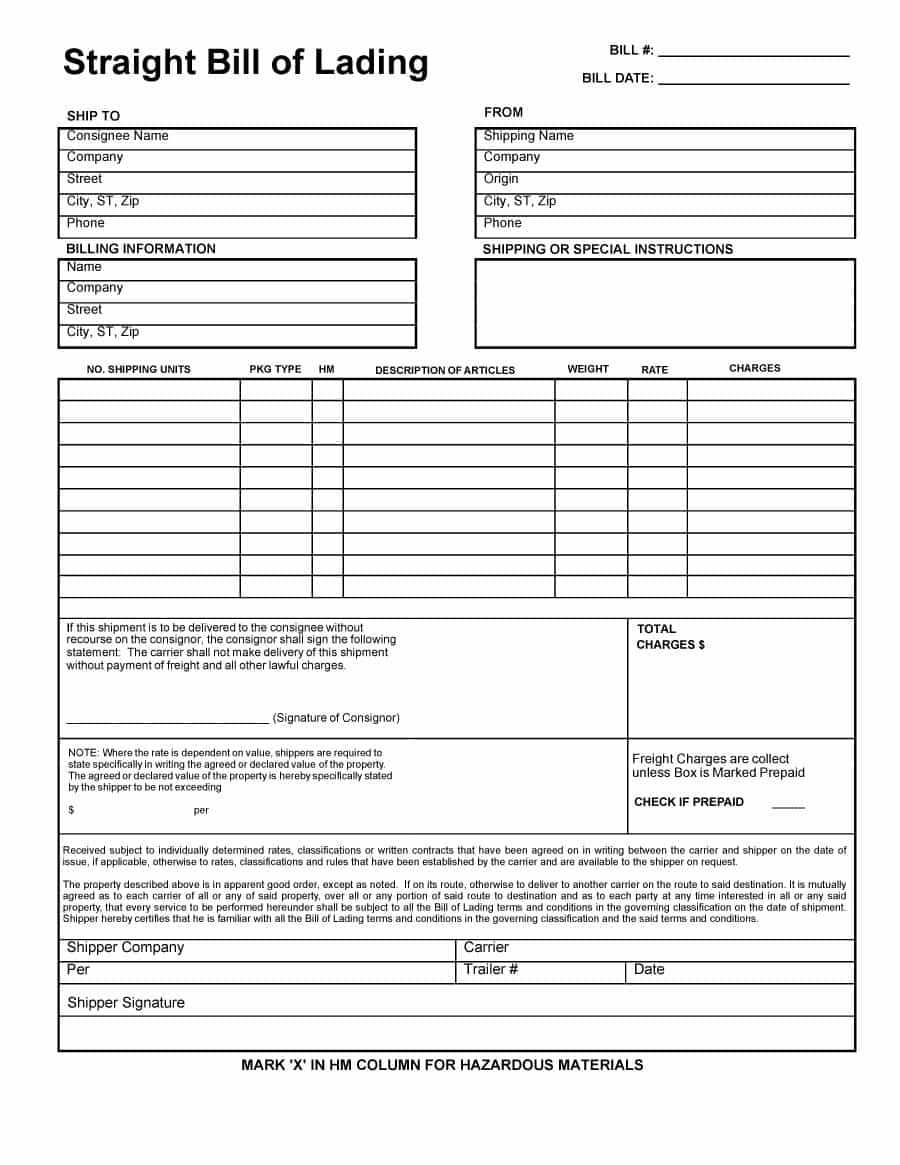 Printable Bill Of Lading - Dalep.midnightpig.co With Regard To Blank Bol Template