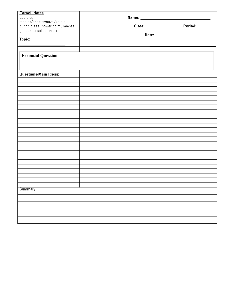 Printable Cornell Notes | Templates At Allbusinesstemplates intended for Cornell Note Template Word Printable Cornell Notes | Templates At Allbusinesstemplates Intended For Cornell Note Template Word
