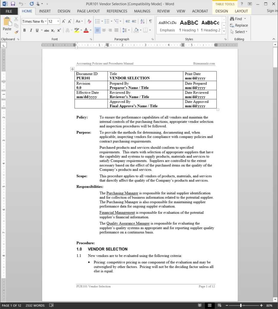 Procedure Templates Word - Falep.midnightpig.co In Procedure Manual Template Word Free