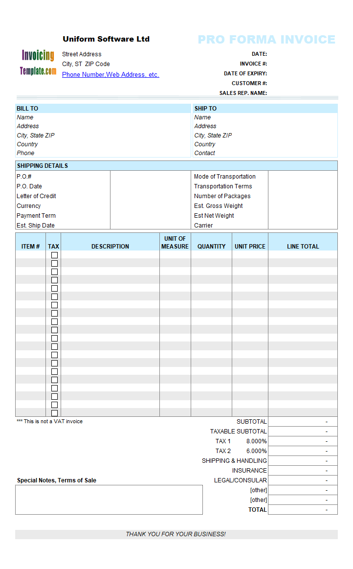 Proforma Invoice Template Regarding Free Proforma Invoice Template Word