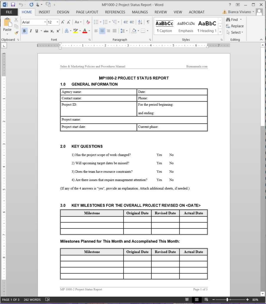 Project Status Report Template | Mp1000 2 With Regard To Report Template Word 2013