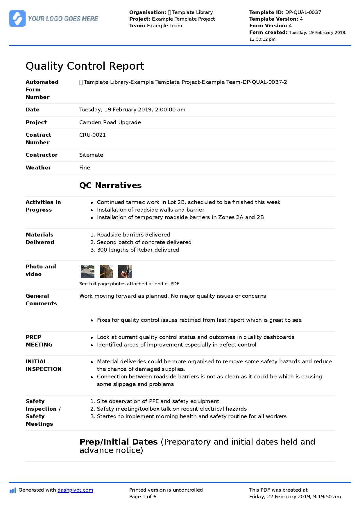 Qa Qc Report Template And Sample With Customisable Format For Check Out Report Template