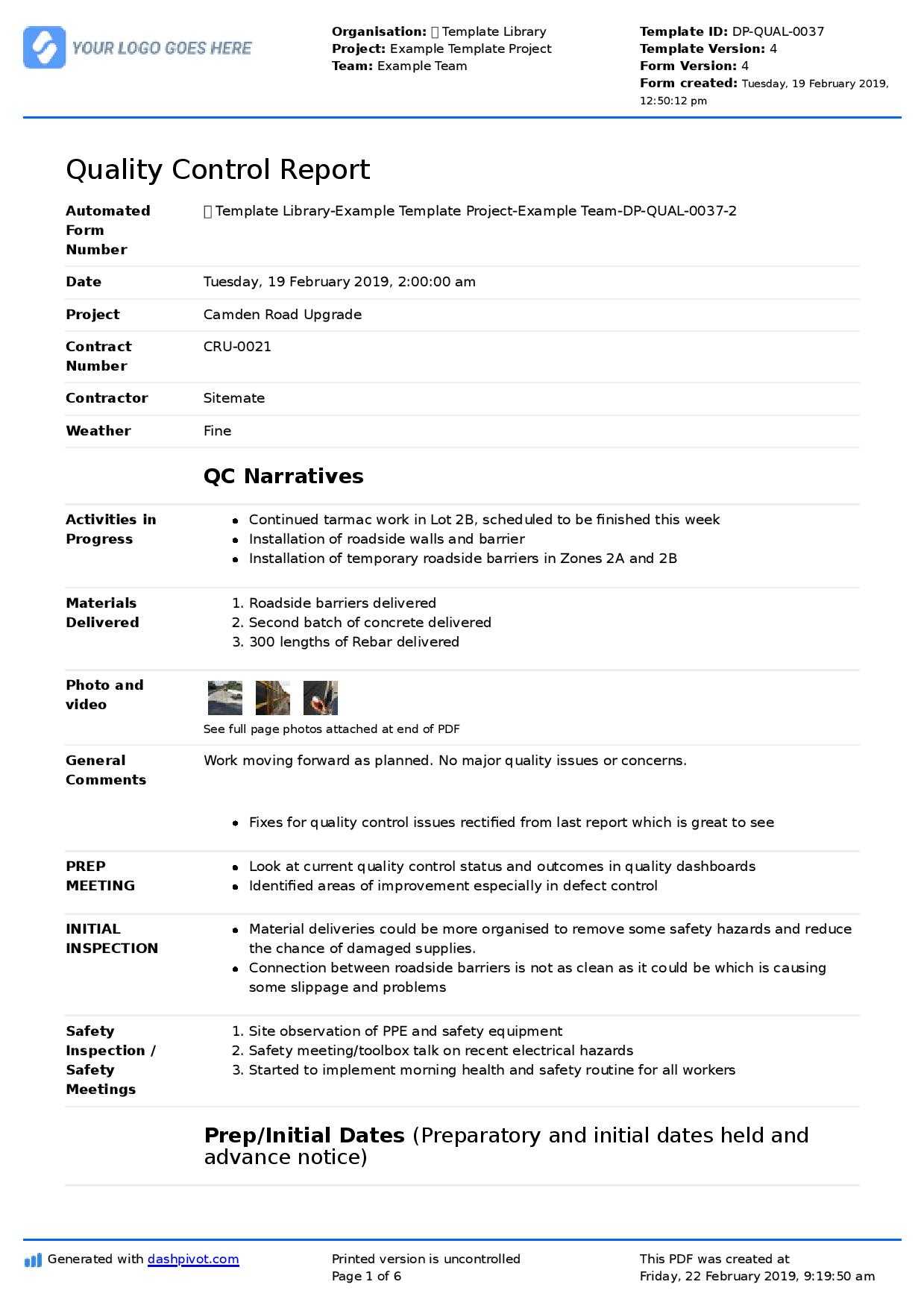 Qa Qc Report Template And Sample With Customisable Format Intended For Health Check Report Template