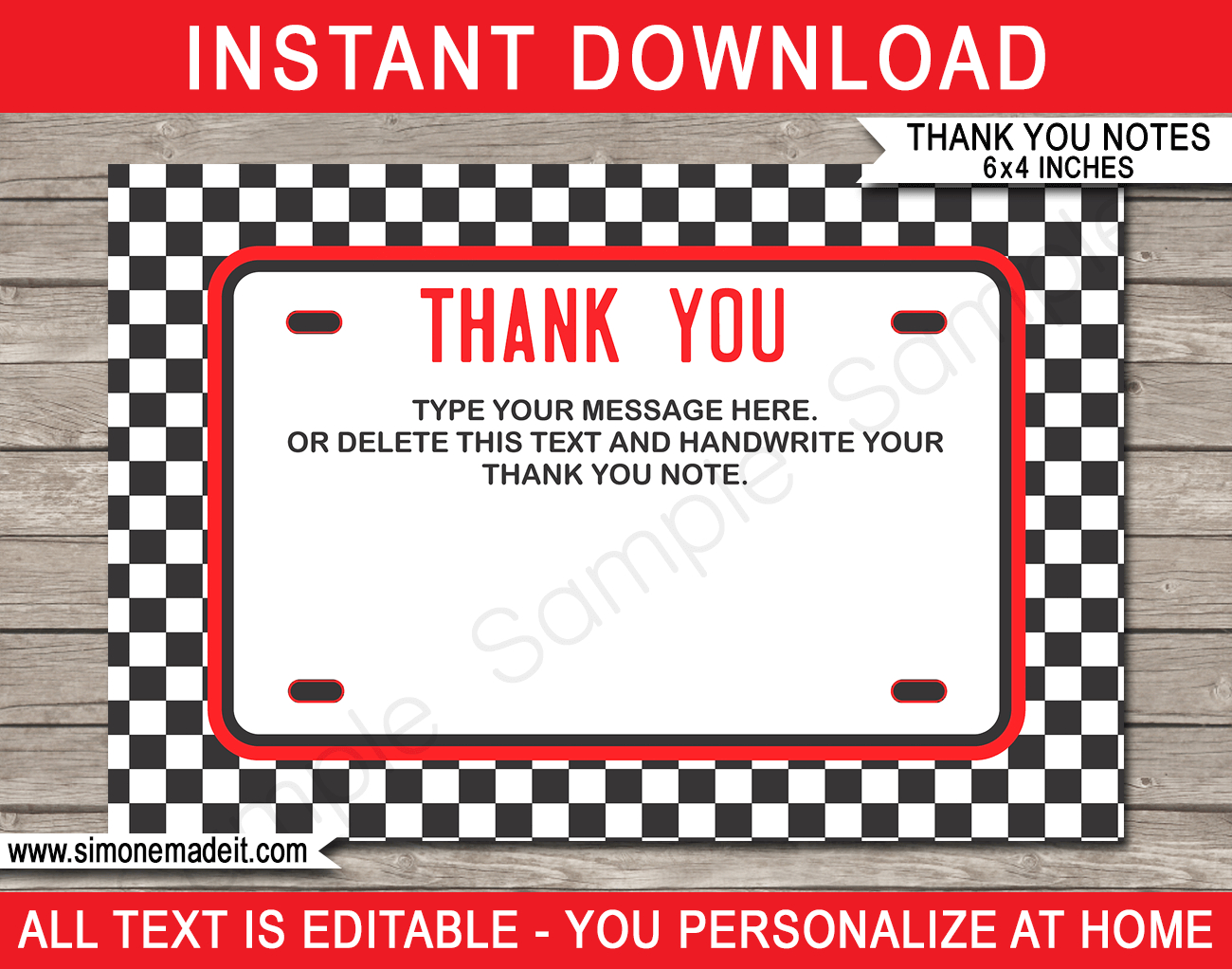 Race Car Party Thank You Cards Template – Red With Cars Birthday Banner Template