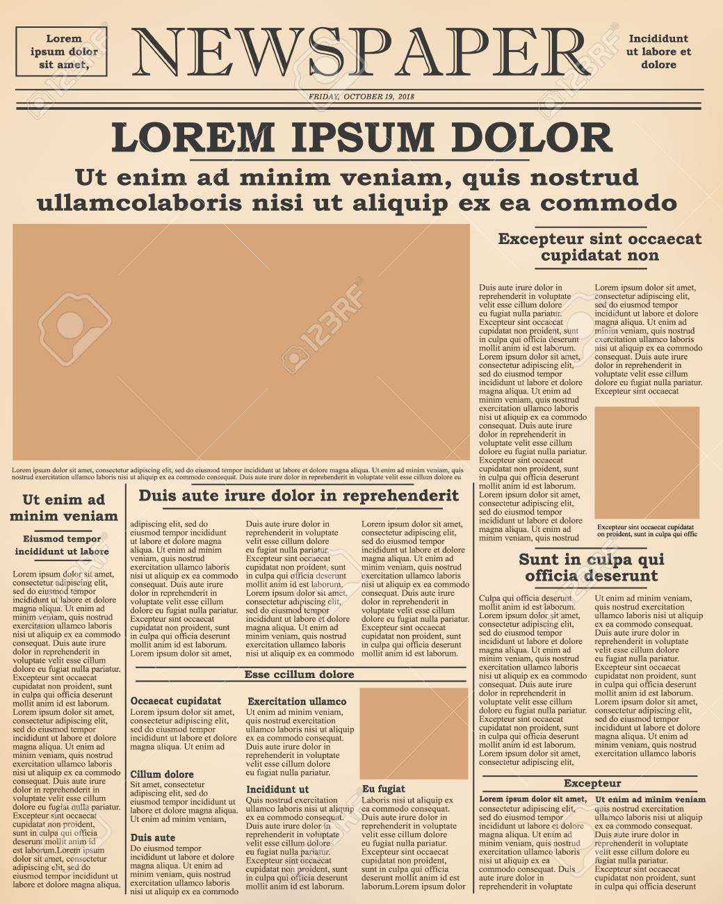 Realistic Old Newspaper Front Page Template. Vector Illustration Regarding Blank Old Newspaper Template