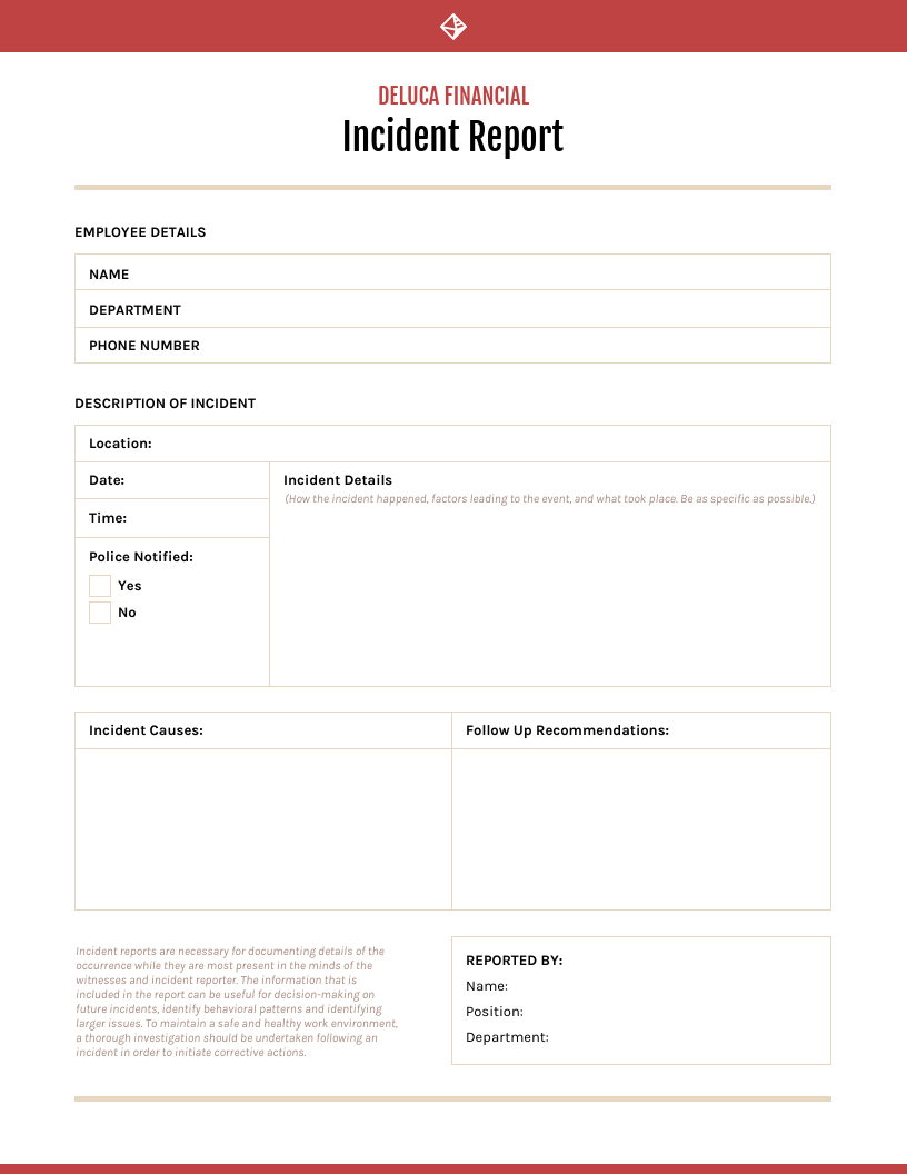 Red Incident Report Template With Template For Information Report
