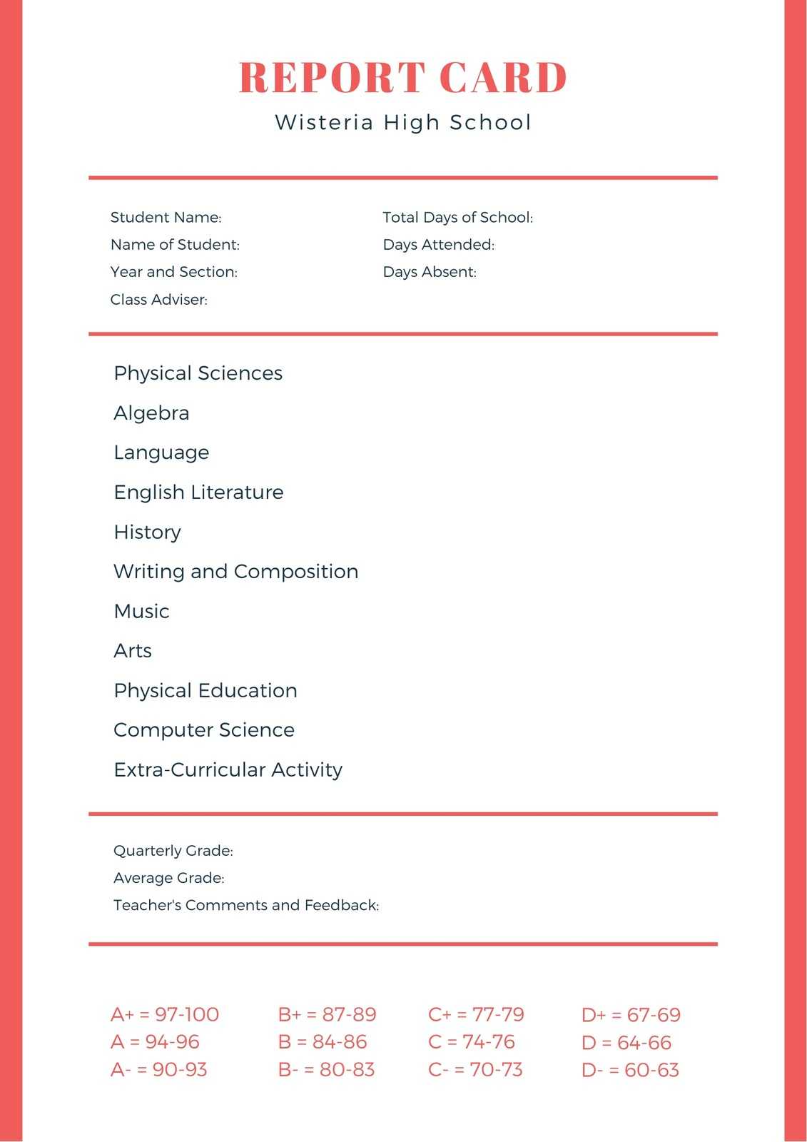 Red Laurel Leaves Simple High School Report Card – Templates With Regard To Boyfriend Report Card Template