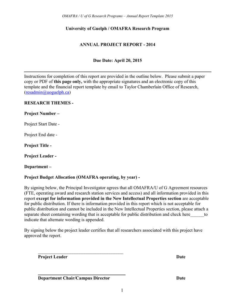 Report Template - University Of Guelph within Research Project Report Template Report Template – University Of Guelph Within Research Project Report Template