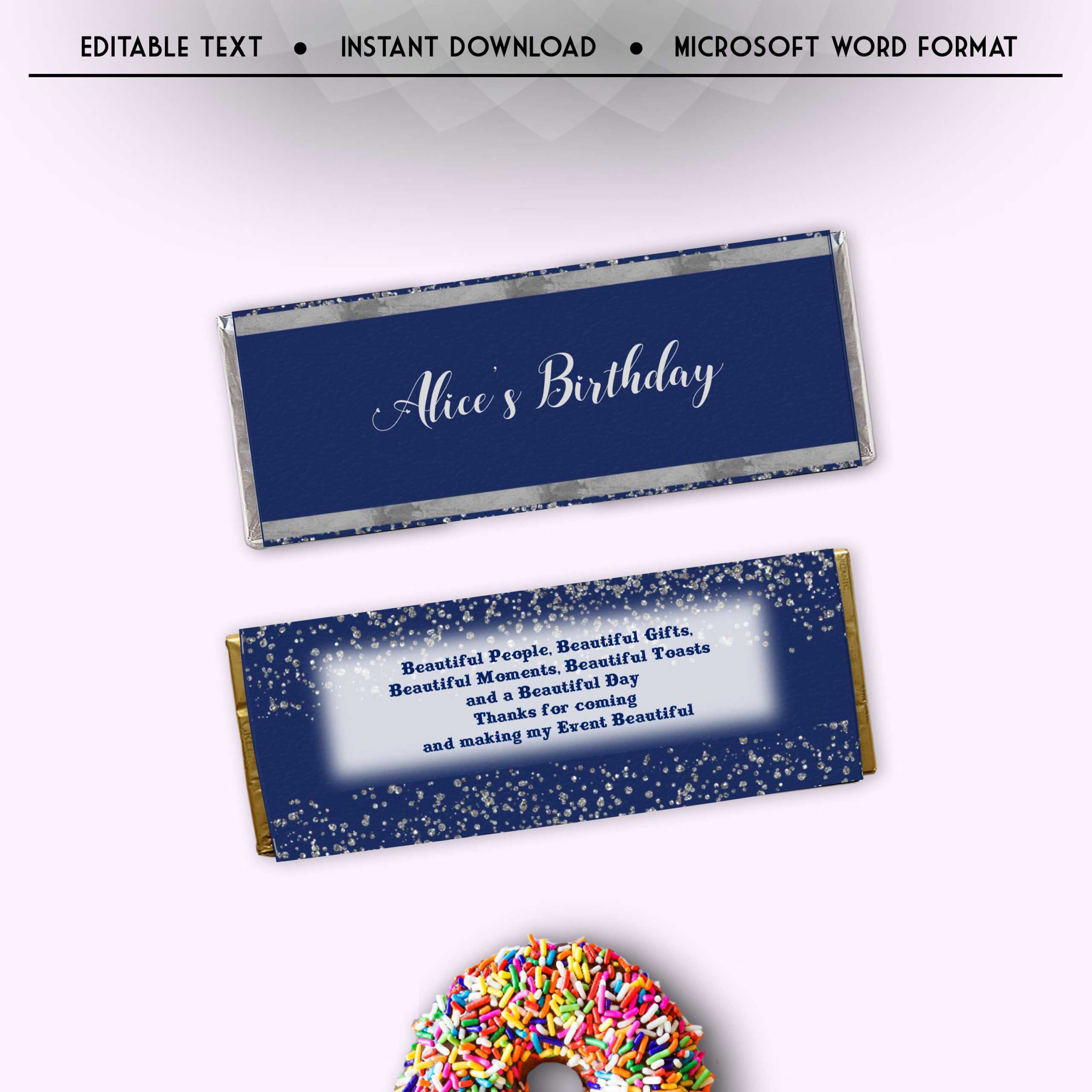 Royal Blue And Silver Candy Bar Wrapper Template, Editable Birthday Hershey  Bar Wrapper, Candy Bar Wraps, Chocolate, Instant Download, Pr3 Throughout Candy Bar Wrapper Template Microsoft Word