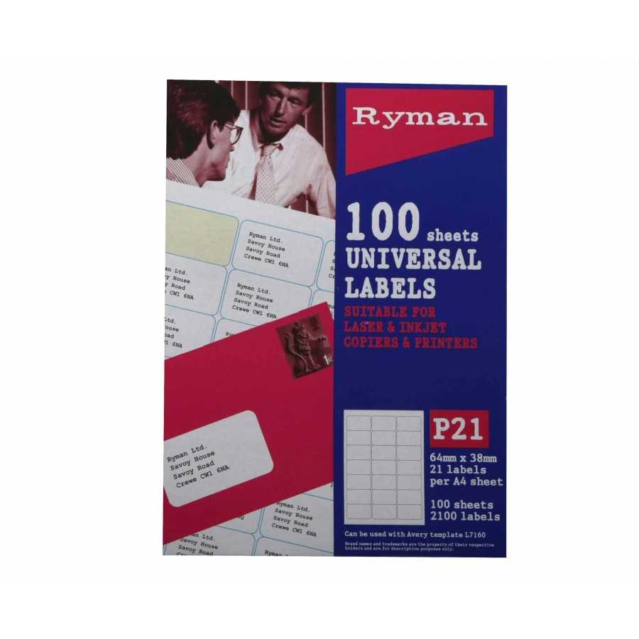 Ryman Address Labels P21 Universal 64X38Mm 21 Per A4 Sheet 100 Sheets In Label Template 21 Per Sheet Word