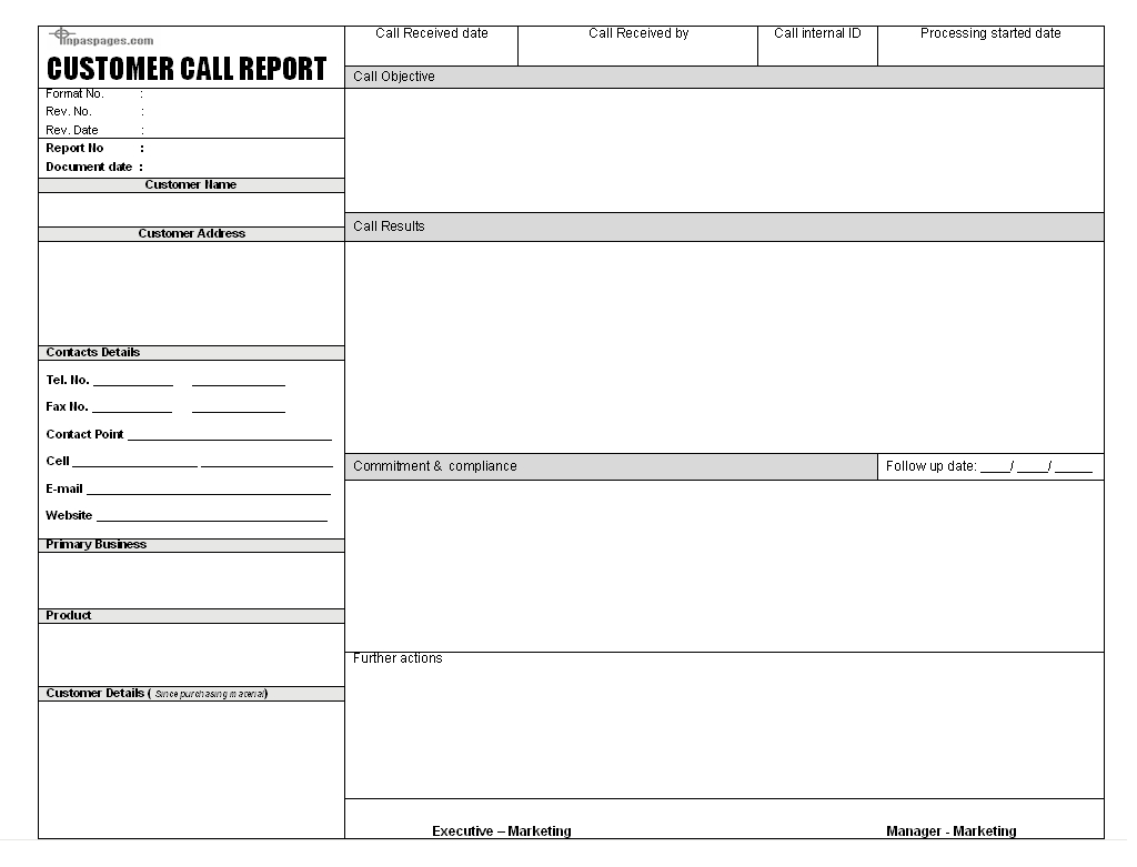 Sales Call Report Templates - Word Excel Fomats Pertaining To Sales Visit Report Template Downloads