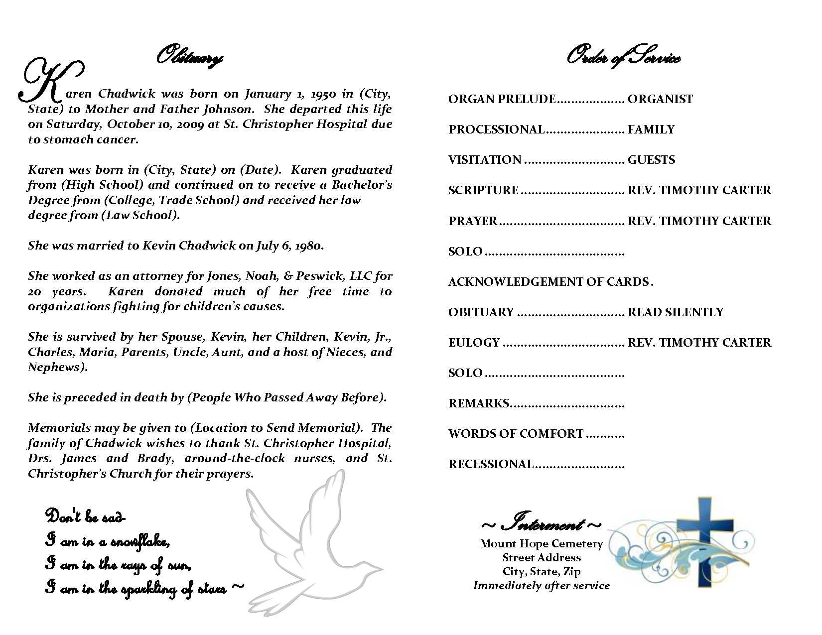 Sample Obituary For Mother – Calep.midnightpig.co For Obituary Template Word Document