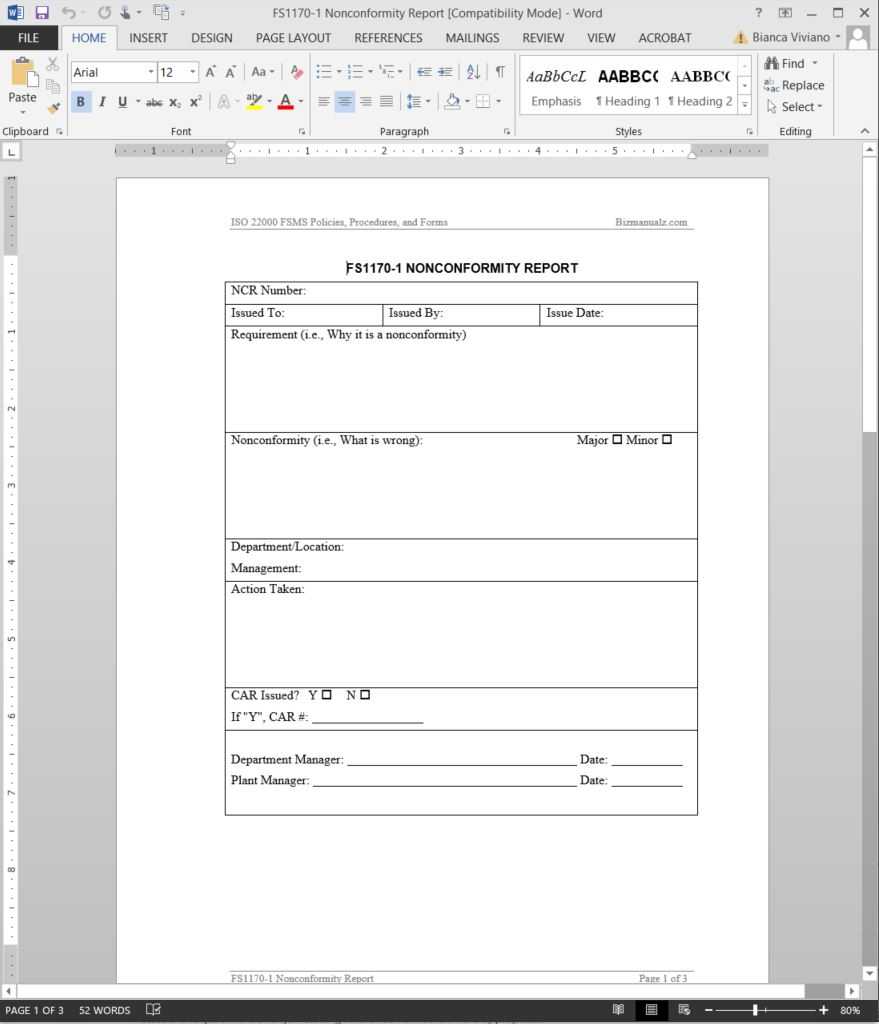 Sample Of Non Conformance Report – Calep.midnightpig.co Intended For Non Conformance Report Form Template