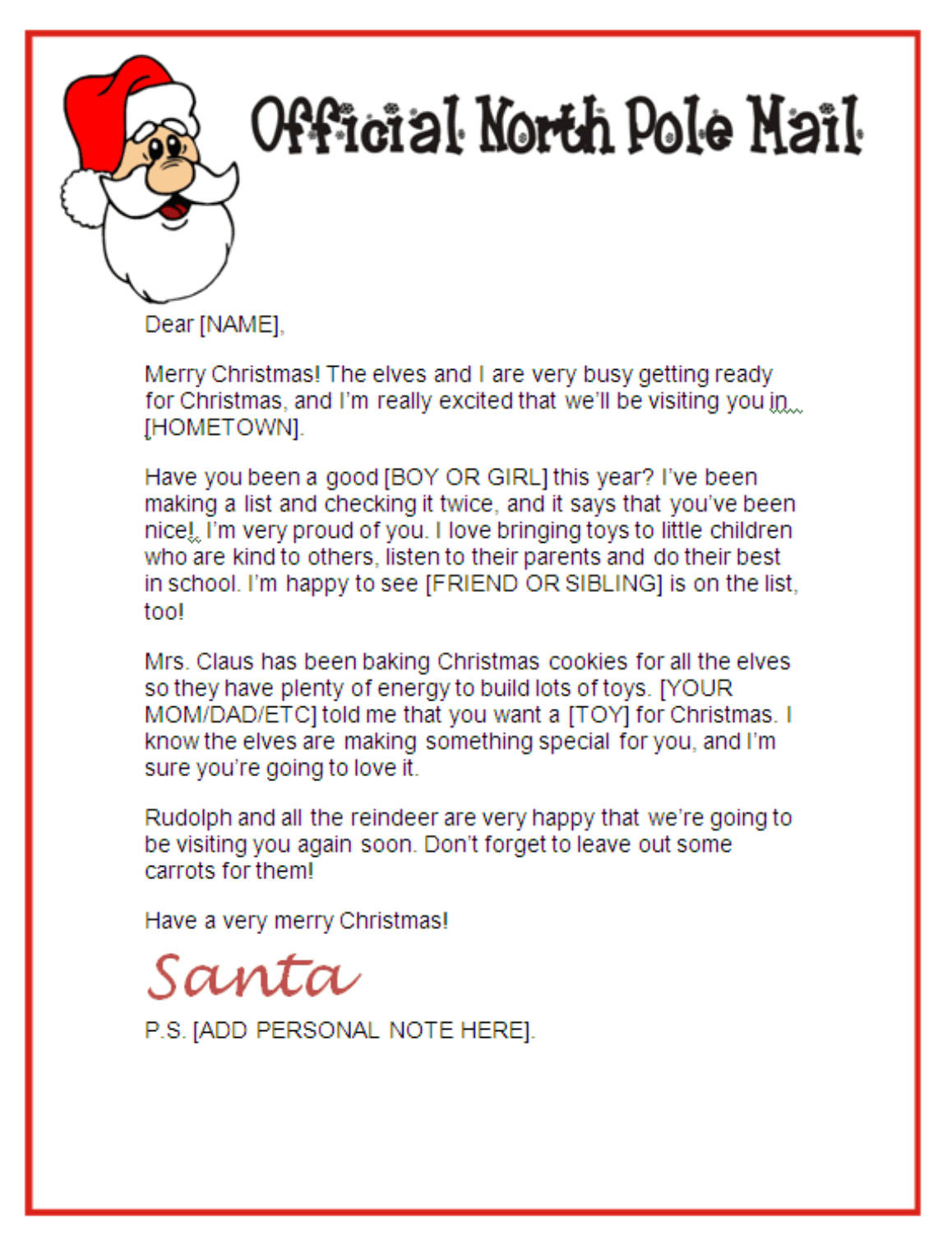 Santa Letter Stationary - Official North Pole Mail with regard to Letter From Santa Template Word Santa Letter Stationary – Official North Pole Mail With Regard To Letter From Santa Template Word