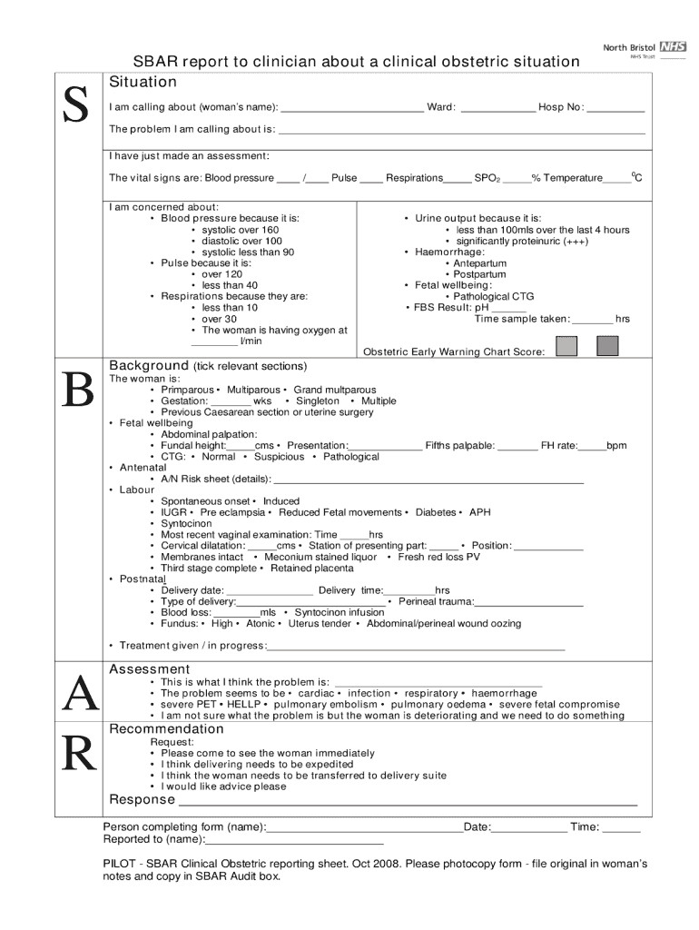 Sbar Template Pdf - Fill Online, Printable, Fillable, Blank Regarding Sbar Template Word