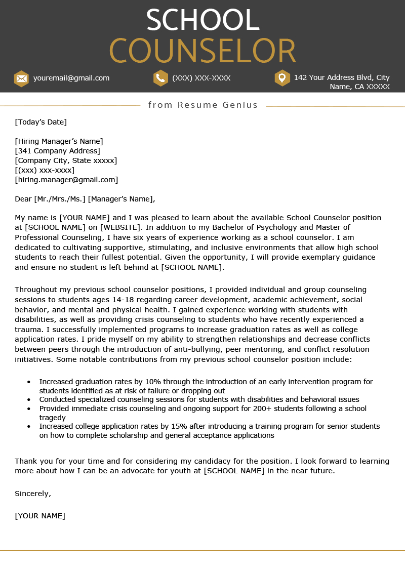 School Counselor Cover Letter Sample & Tips | Resume Genius With Regard To School Psychologist Report Template