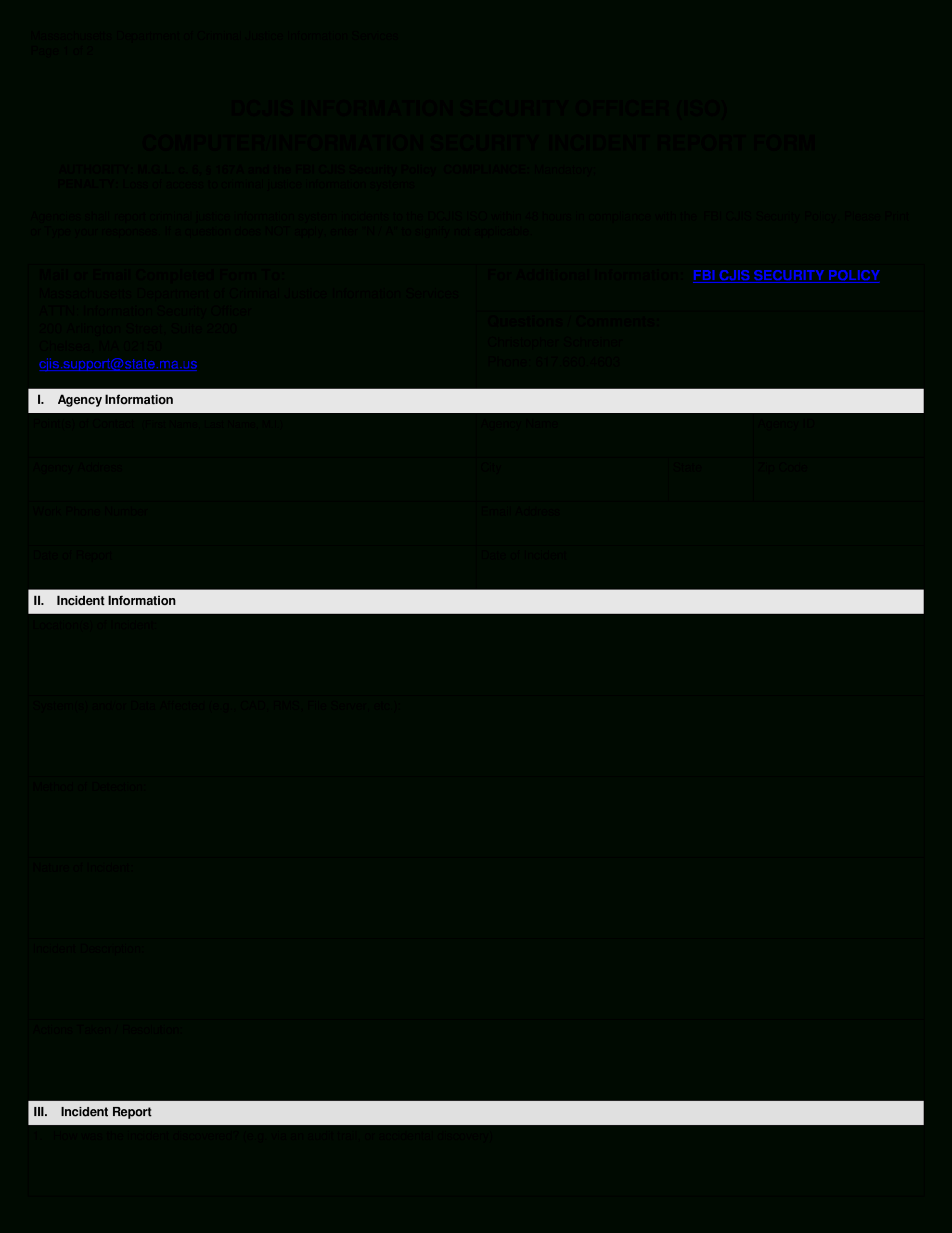 Security Officer Incident Report | Templates At With Regard To Computer Incident Report Template